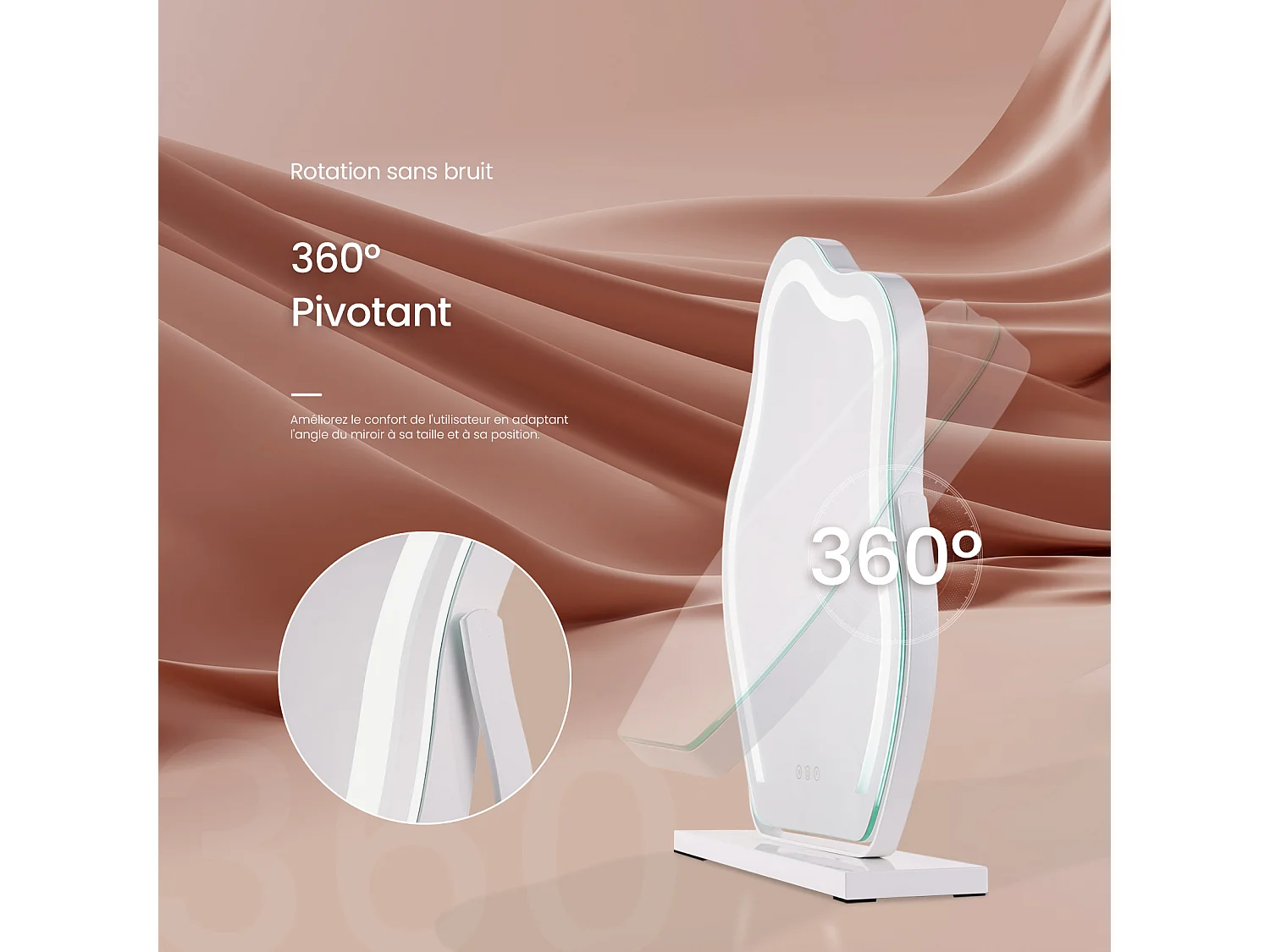 EMKE Specchio da trucco illuminato con interruttore sensibile al tocco a 3 colori Dimmerabile Rotazione di 360° - Cornice bianca 58 x 45 cm