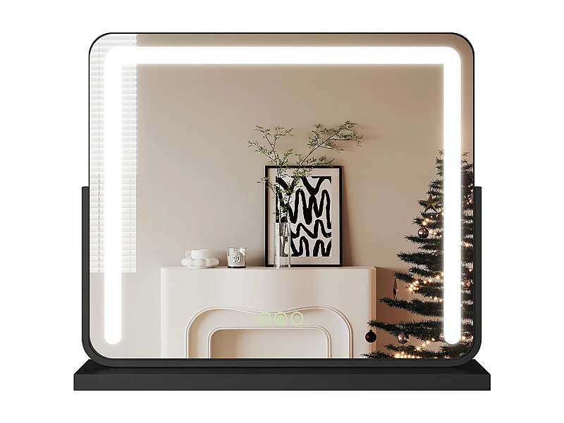 EMKE Specchio cosmetico 60x51,6 cm, con 3 LED colorati a intensità variabile, specchio quadrato nero, ruota di 360°.