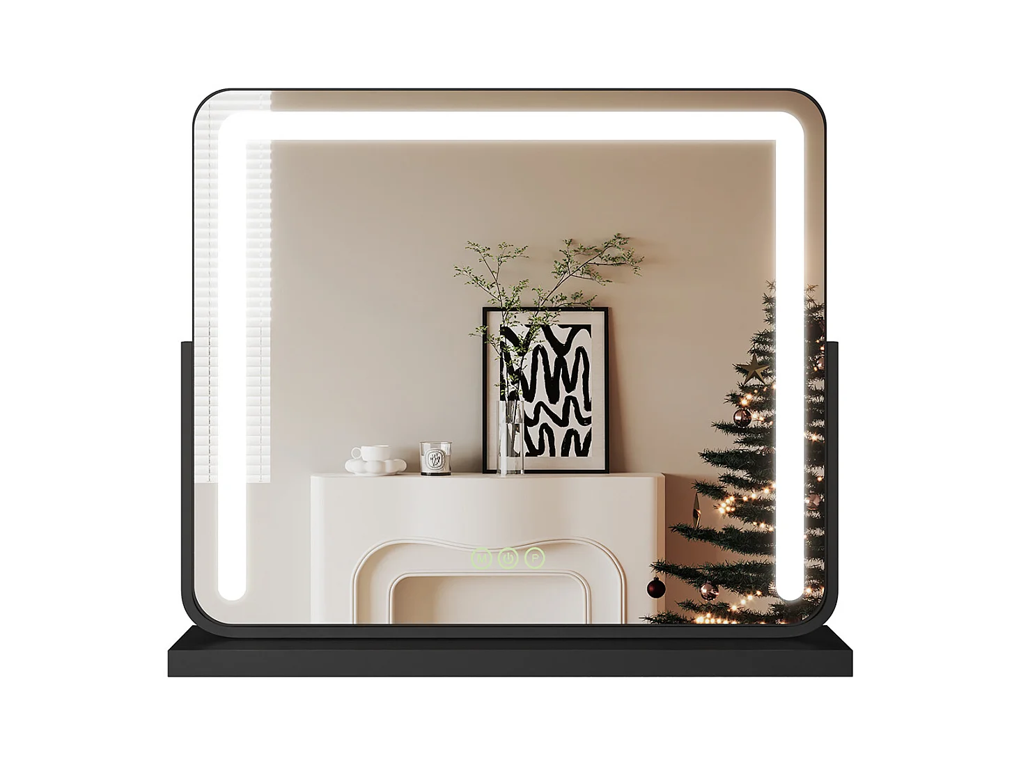 EMKE Miroir cosmétique 60x51.6cm, avec 3 LED de couleur à intensité variable, miroir carré noir orientable sur 360°