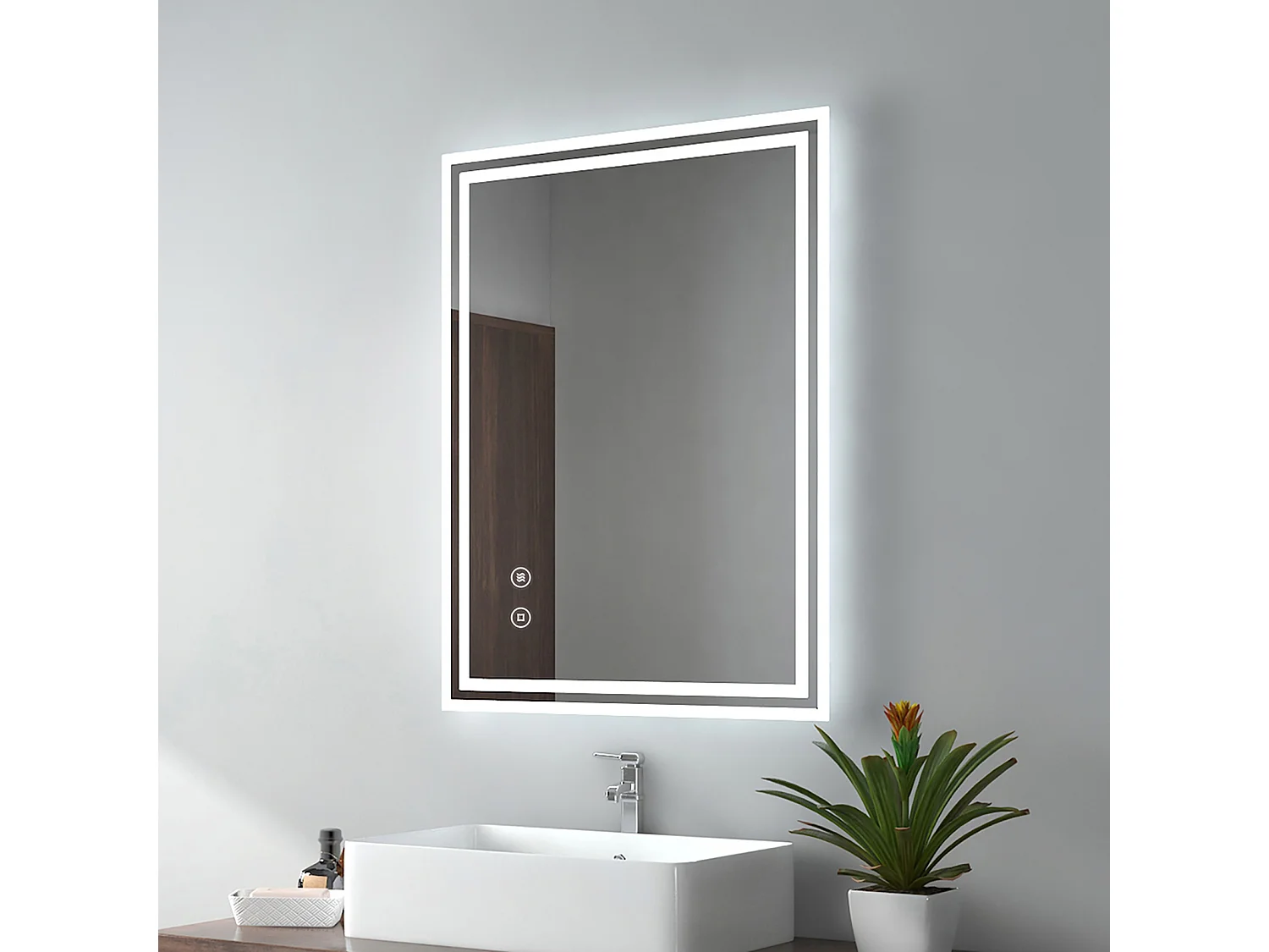 EMKE Miroir lumineux salle de bain 70x90cm, Miroir avec l'éclairage, Interrupteur Tactile, Anti-buée, Miroir LED avec Lumière Blanche Froide