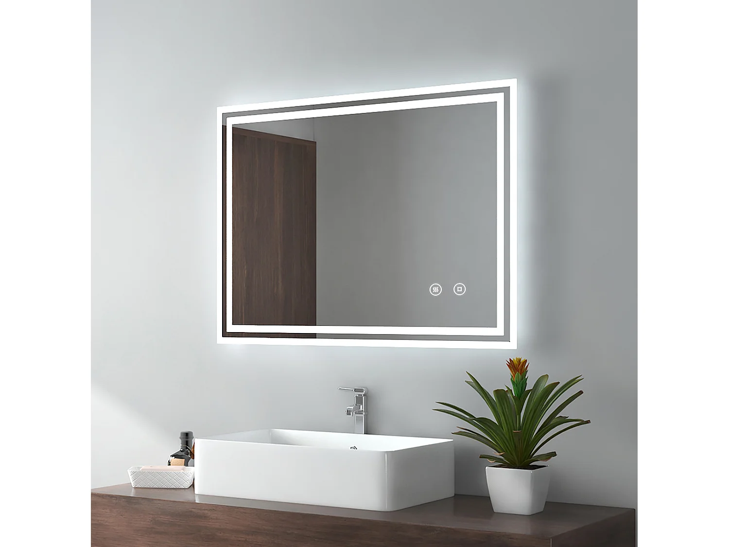 EMKE Miroir lumineux salle de bain 70x90cm, Miroir avec l'éclairage, Interrupteur Tactile, Anti-buée, Miroir LED avec Lumière Blanche Froide