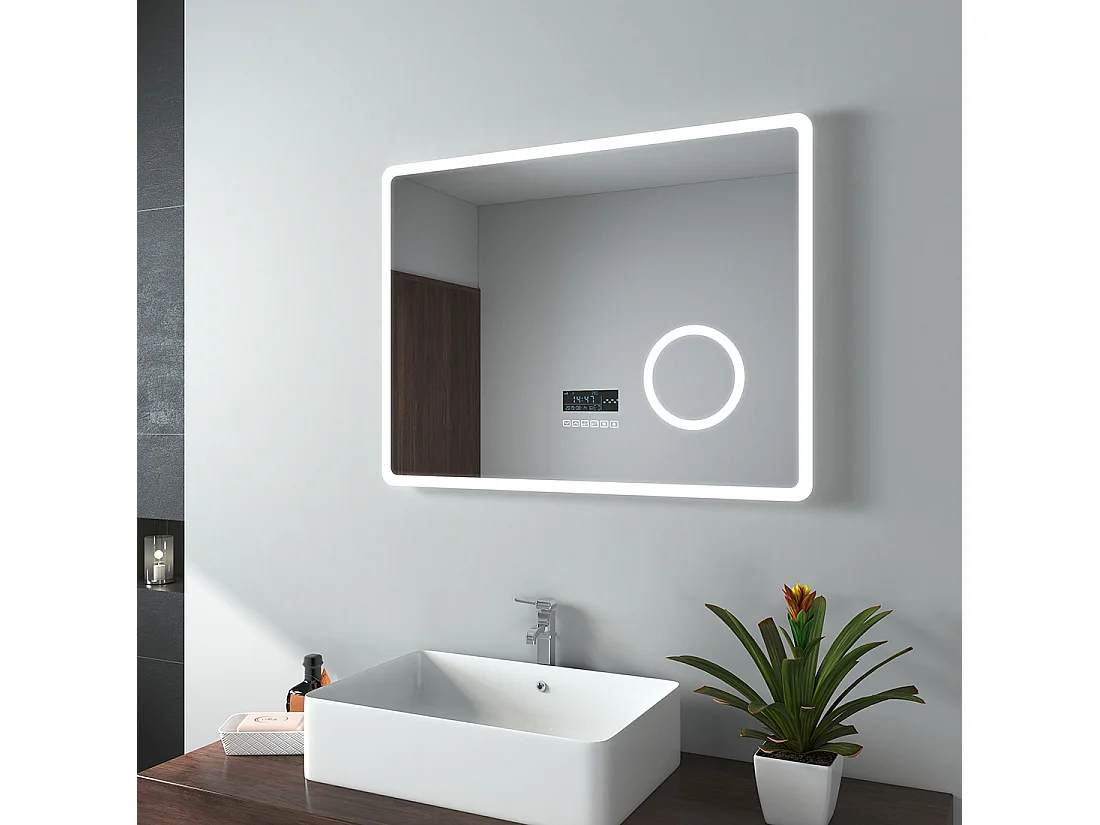 BADSPIEGEL mit Beleuchtung mit integriertem Schminkspiegel 80/60 cm