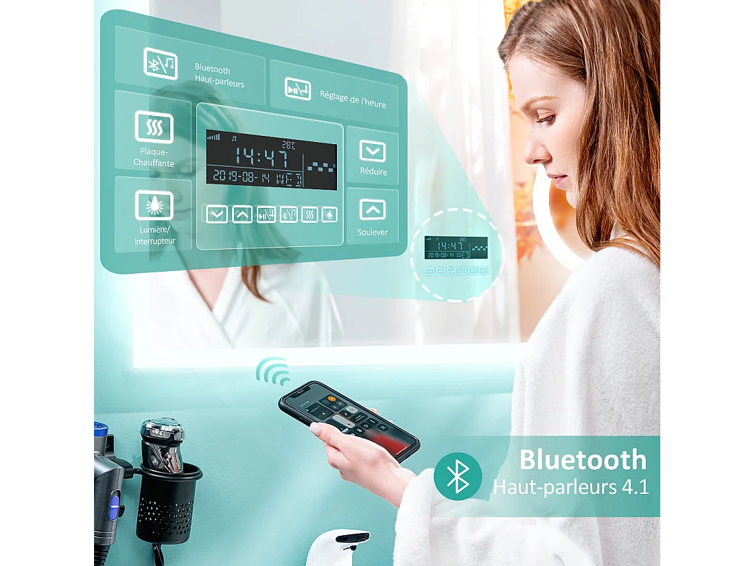 BADSPIEGEL mit Beleuchtung mit integriertem Schminkspiegel 80/60 cm