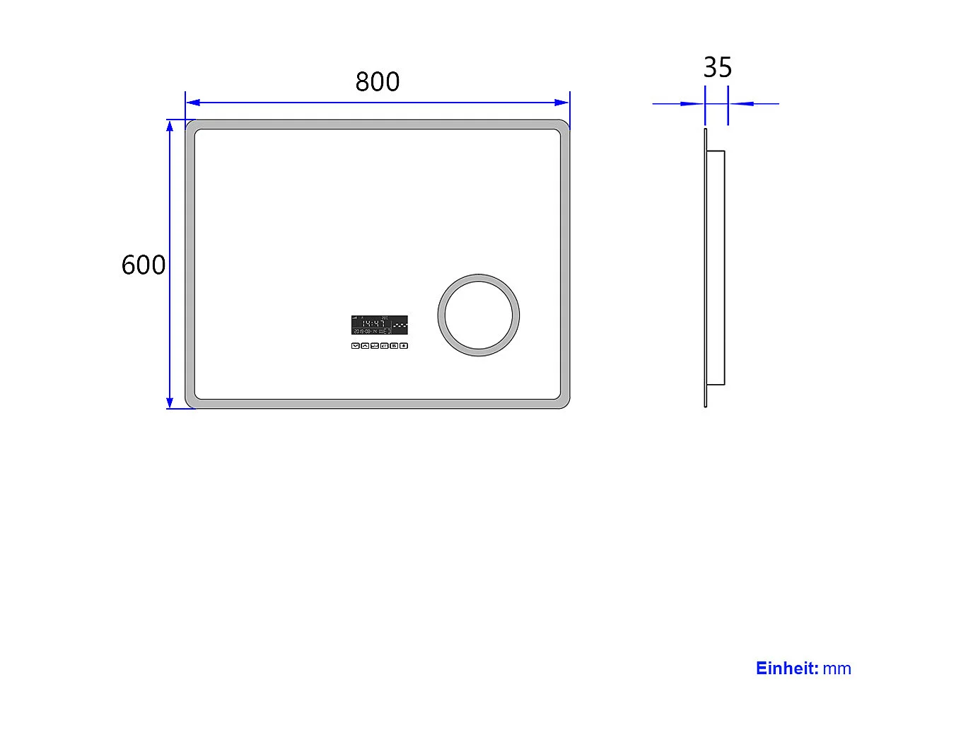 BADSPIEGEL mit Beleuchtung mit integriertem Schminkspiegel 80/60 cm