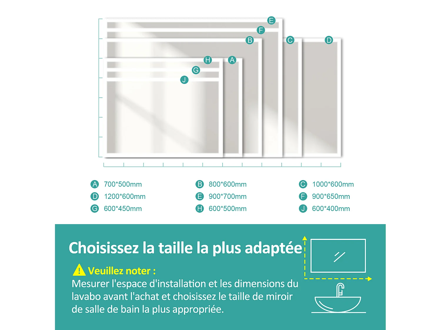 EMKE Miroir lumineux salle de bain 60x45cm, Miroir LED avec Interrupteur à bouton, Anti-buée, Miroir avec éclairage lumière Blanche Froide/Chaude