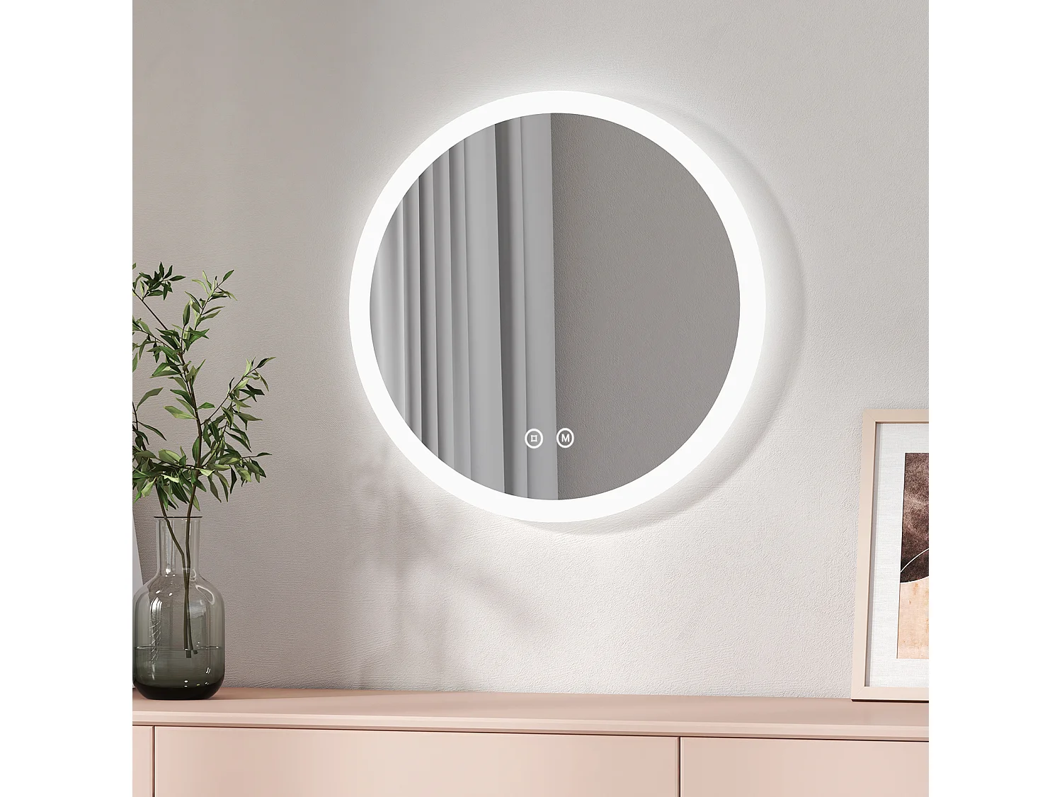 EMKE Specchio da bagno con luce Specchio da bagno rotondo con interruttore sensibile al tocco, antiappannamento, diametro 50 cm Tre colori di luce