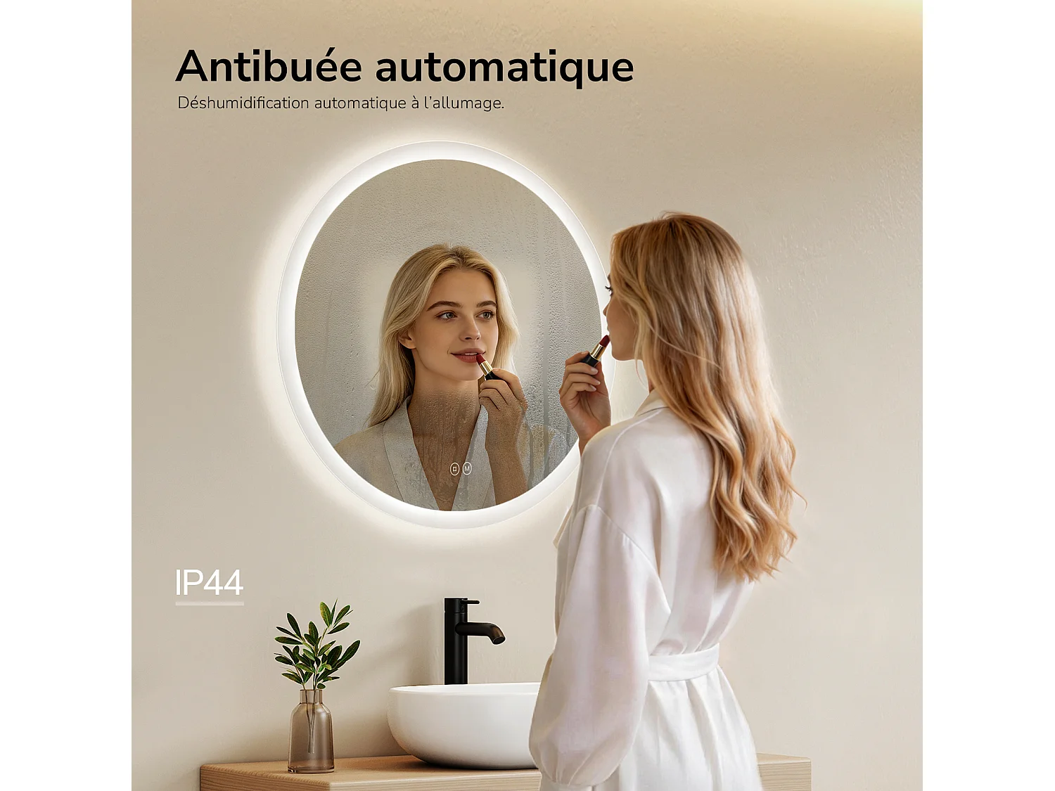 EMKE Ronde LED Badkamerspiegel 50 cm met Aanraakschakelaar Anti Condensfunctie 3 Lichtkleuren