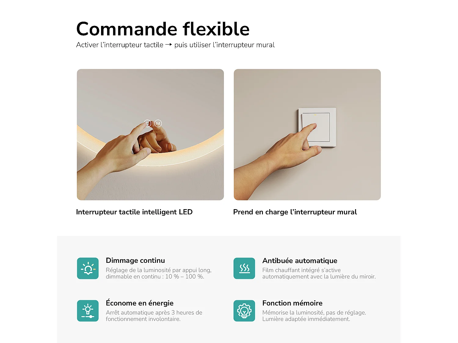EMKE Ronde LED Badkamerspiegel 50 cm met Aanraakschakelaar Anti Condensfunctie 3 Lichtkleuren