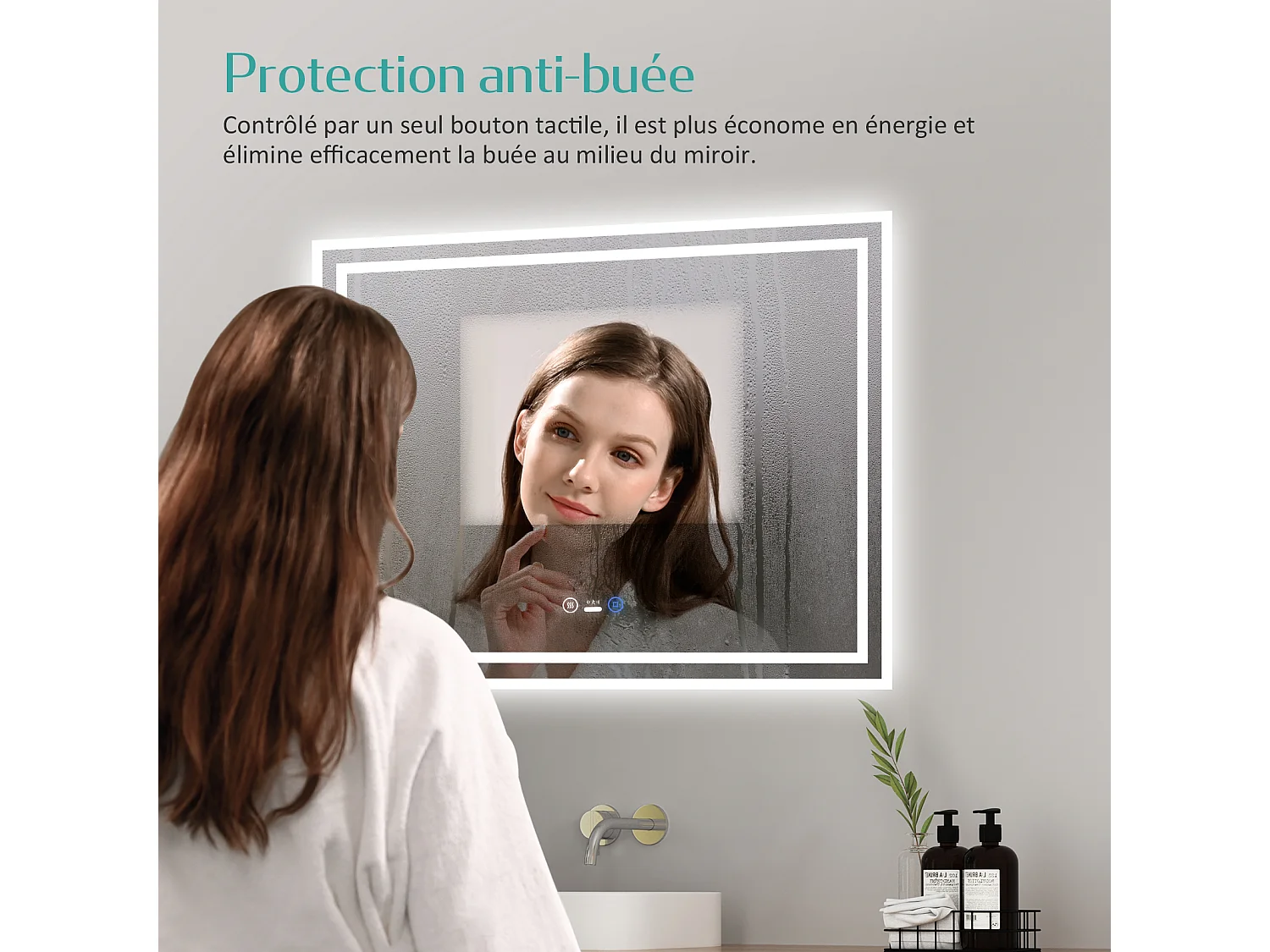 EMKE Miroir lumineux salle de bain 50x70cm avec Capteur de Mouvement, Miroir LED à capteur intelligent, Anti-buée, Lumière Froide/Chaude/Neutre