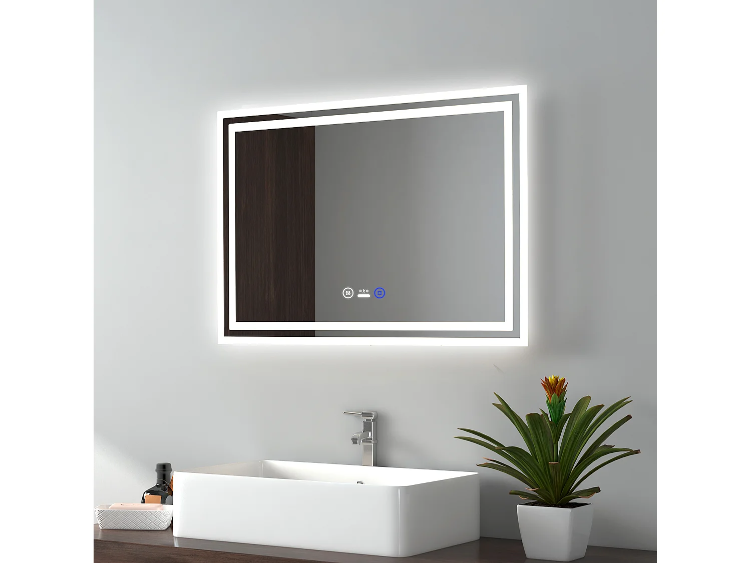 EMKE Miroir lumineux salle de bain 50x70cm avec Capteur de Mouvement, Miroir LED à capteur intelligent, Anti-buée, Lumière Froide/Chaude/Neutre