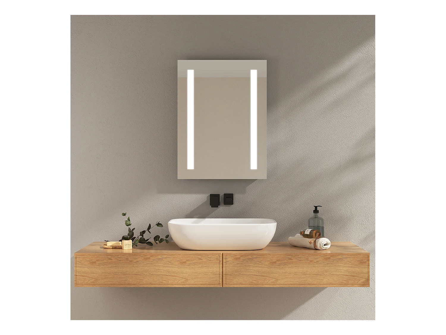 EMKE Miroir lumineux salle de bain 45x60cm, Miroir LED avec Interrupteur à bouton, Anti-buée, Miroir avec éclairage lumière Blanche Froide/Chaude