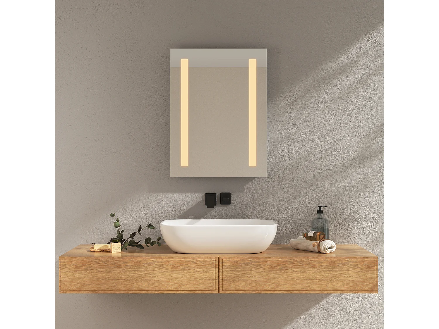 EMKE Miroir lumineux salle de bain 45x60cm, Miroir LED avec Interrupteur à bouton, Anti-buée, Miroir avec éclairage lumière Blanche Froide/Chaude