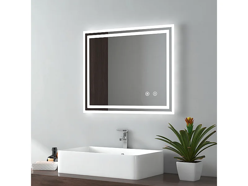 EMKE Miroir lumineux salle de bain 50x60cm, Miroir avec l'éclairage, Interrupteur Tactile, Anti-buée, Miroir LED avec Lumière Blanche Froide