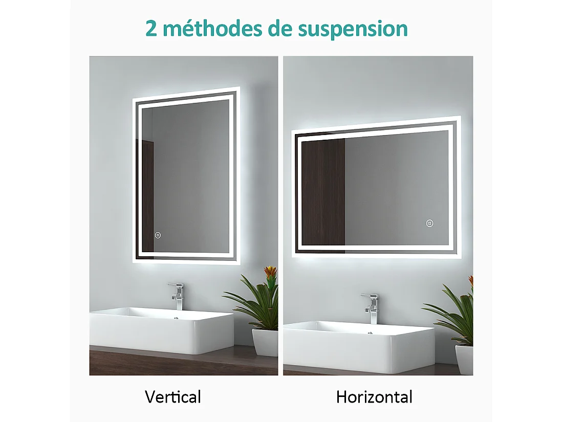 EMKE Badkamer Spiegel met verlichting 50x60cm, Spiegel met verlichting, Touch-schakelaar, Anti-condens, LED Spiegel met koud wit licht