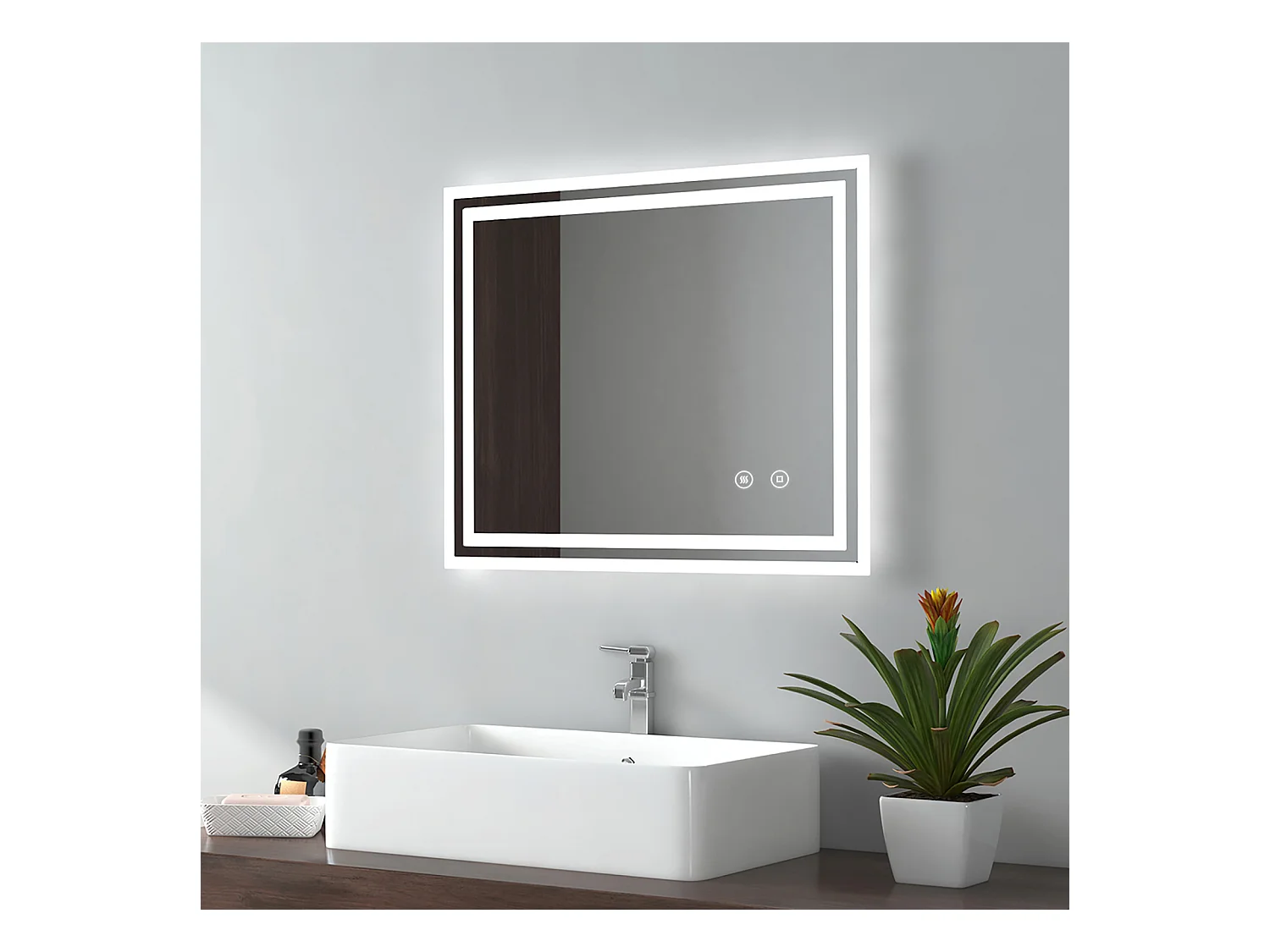 EMKE Miroir lumineux salle de bain 50x60cm, Miroir avec l'éclairage, Interrupteur Tactile, Anti-buée, Miroir LED avec Lumière Blanche Froide