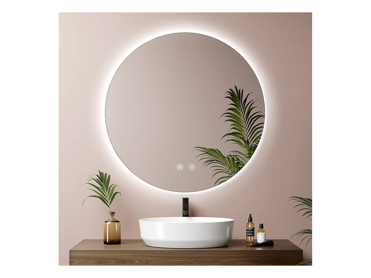 EMKE Miroir lumineux salle de bain rond diamètre 70cm, Miroir LED rétro-éclairage, Interrupteur Tactile, Anti-buée, Lumière Blanche Froide (Réglable)