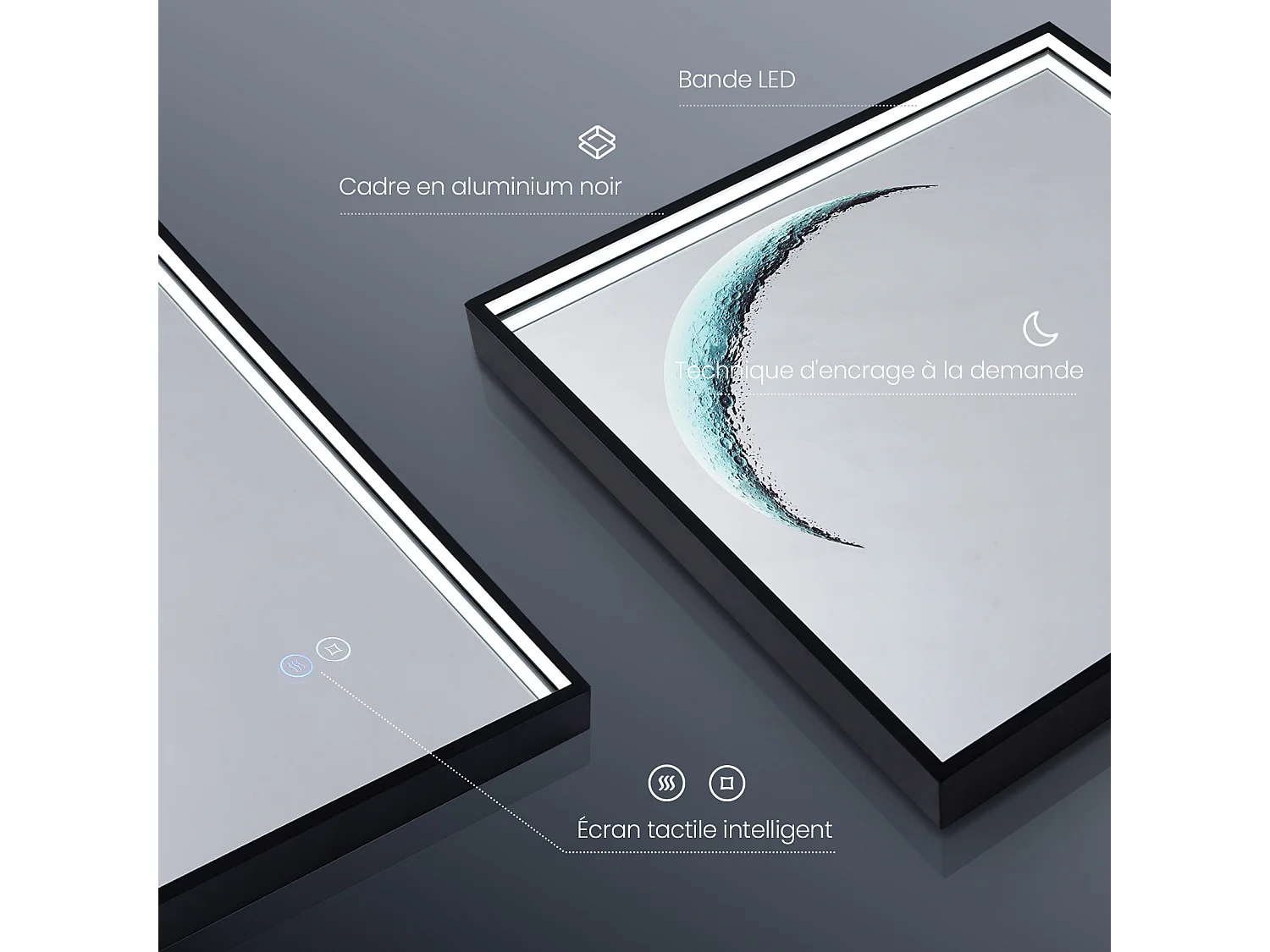 EMKE Miroir lumineux salle de bain Carré 50x50cm, Cadre noir, Miroir LED avec Interrupteur Tactile, Anti-buée, Lumière Blanche Froide