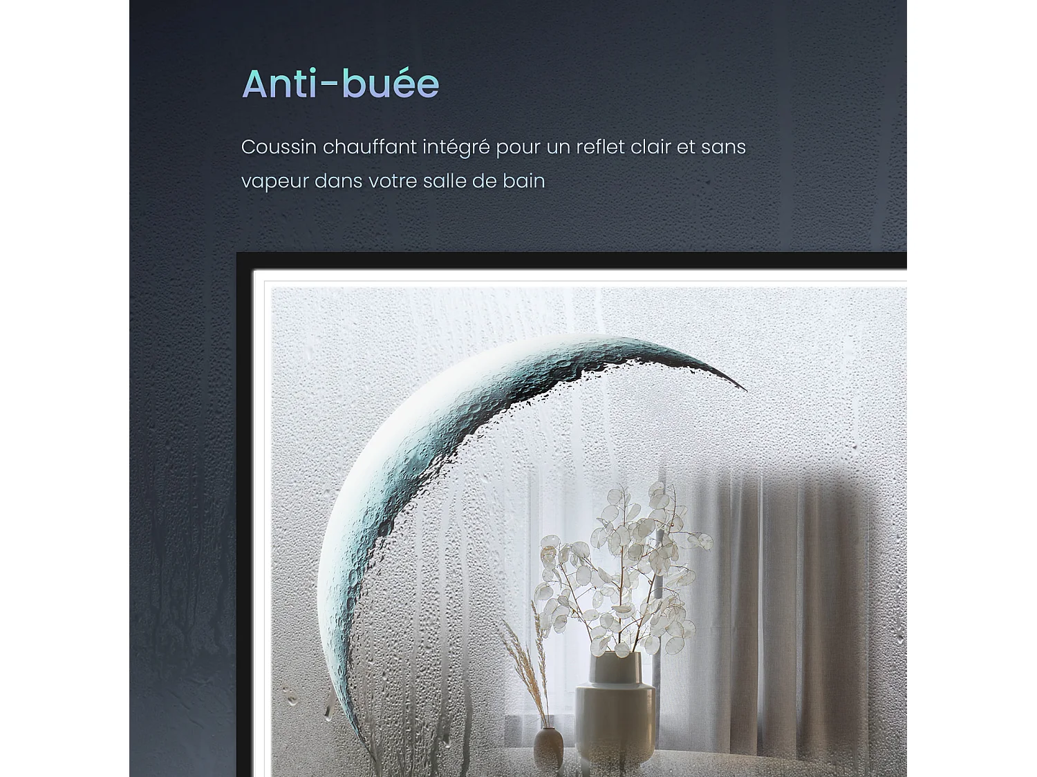 EMKE Miroir lumineux salle de bain Carré 50x50cm, Cadre noir, Miroir LED avec Interrupteur Tactile, Anti-buée, Lumière Blanche Froide