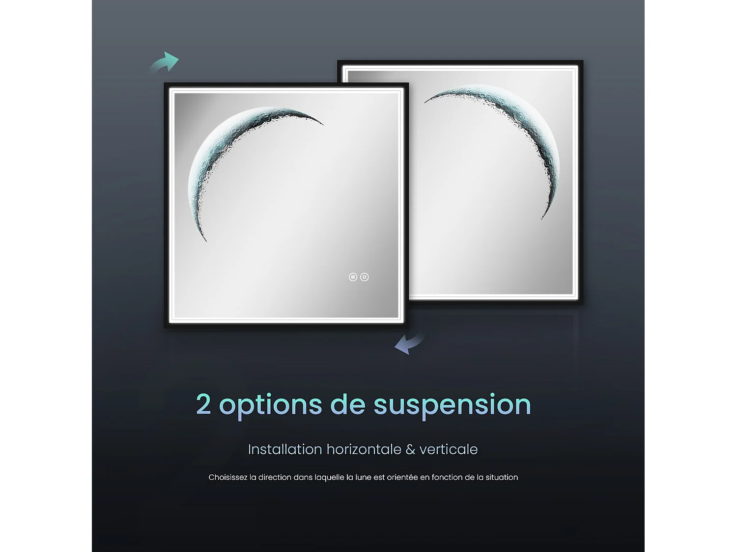 EMKE Miroir lumineux salle de bain Carré 50x50cm, Cadre noir, Miroir LED avec Interrupteur Tactile, Anti-buée, Lumière Blanche Froide