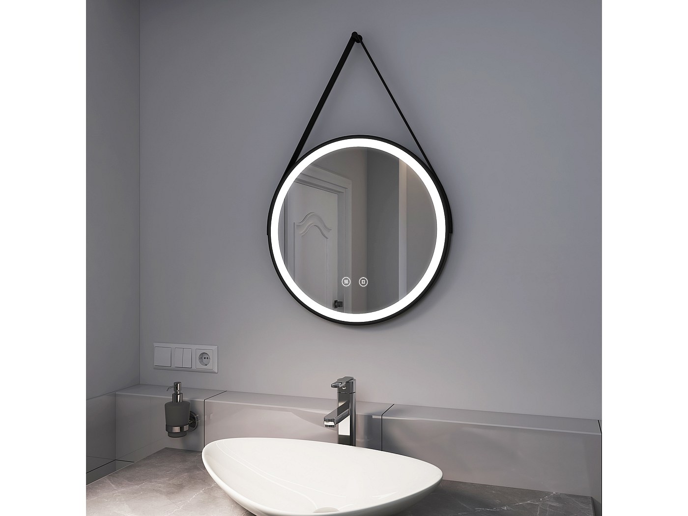 Miroir Rond LED Pour Salle De Bain - Diamètre 50-60cm, Fixation Murale, Argenté - Alasta