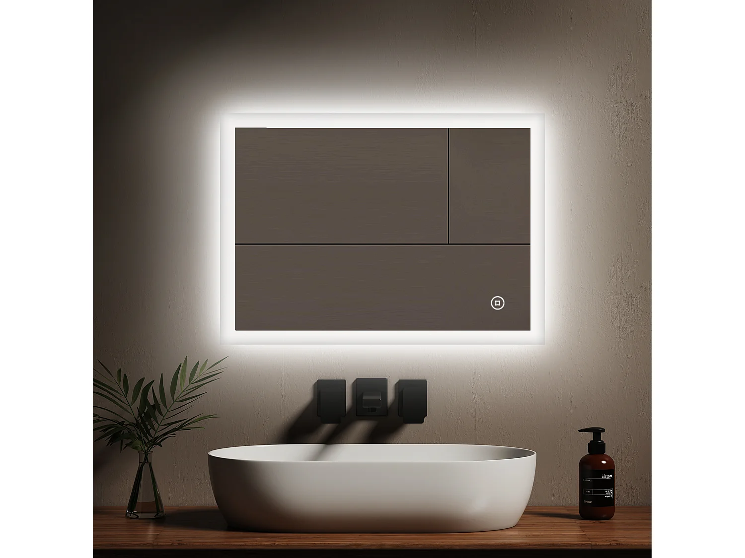 EMKE Miroir lumineux salle de bain 70x50cm, Miroir LED avec Interrupteur Tactile, Miroir avec éclairage lumière Blanche Froide