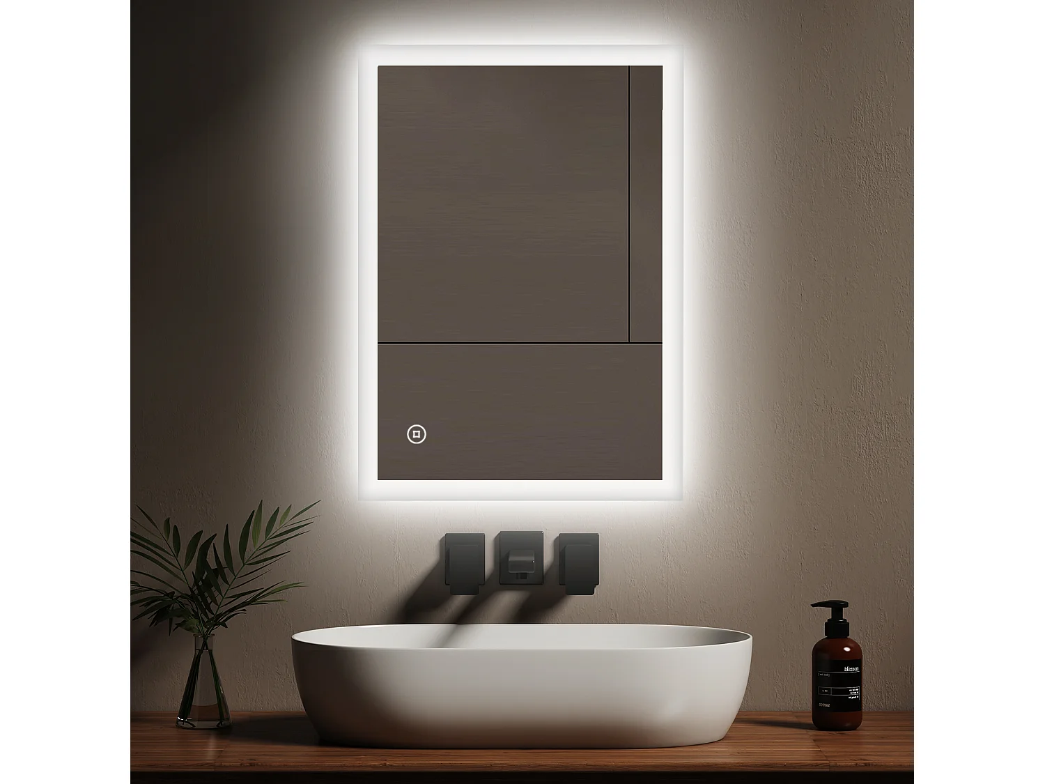 EMKE Miroir lumineux salle de bain 70x50cm, Miroir LED avec Interrupteur Tactile, Miroir avec éclairage lumière Blanche Froide