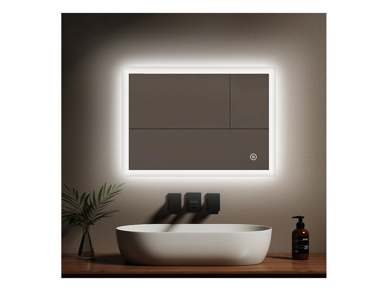 EMKE Miroir lumineux salle de bain 70x50cm, Miroir LED avec Interrupteur Tactile, Miroir avec éclairage lumière Blanche Froide