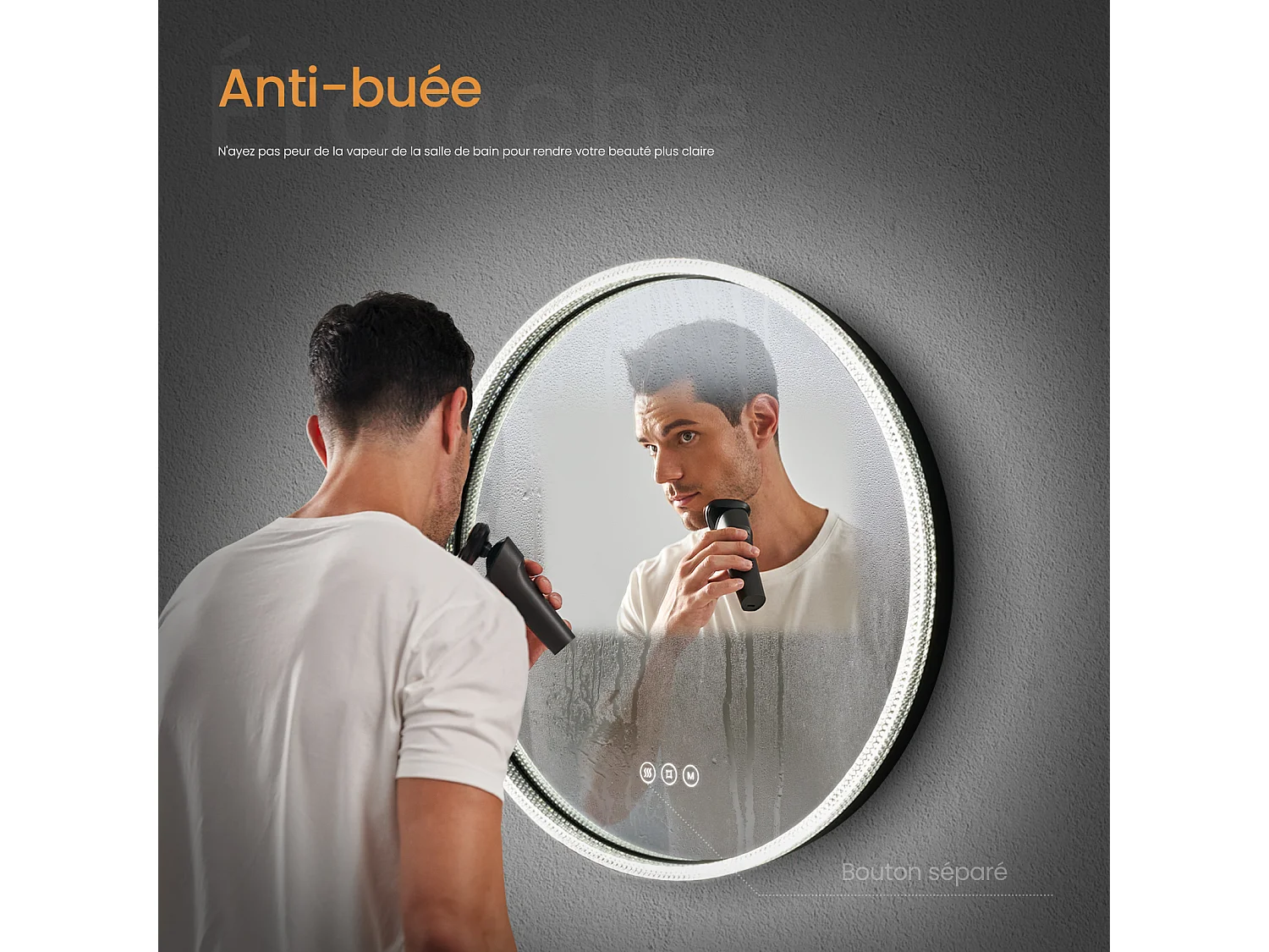 BADSPIEGEL Runder mit Beleuchtung Schwarz Ø60 cm