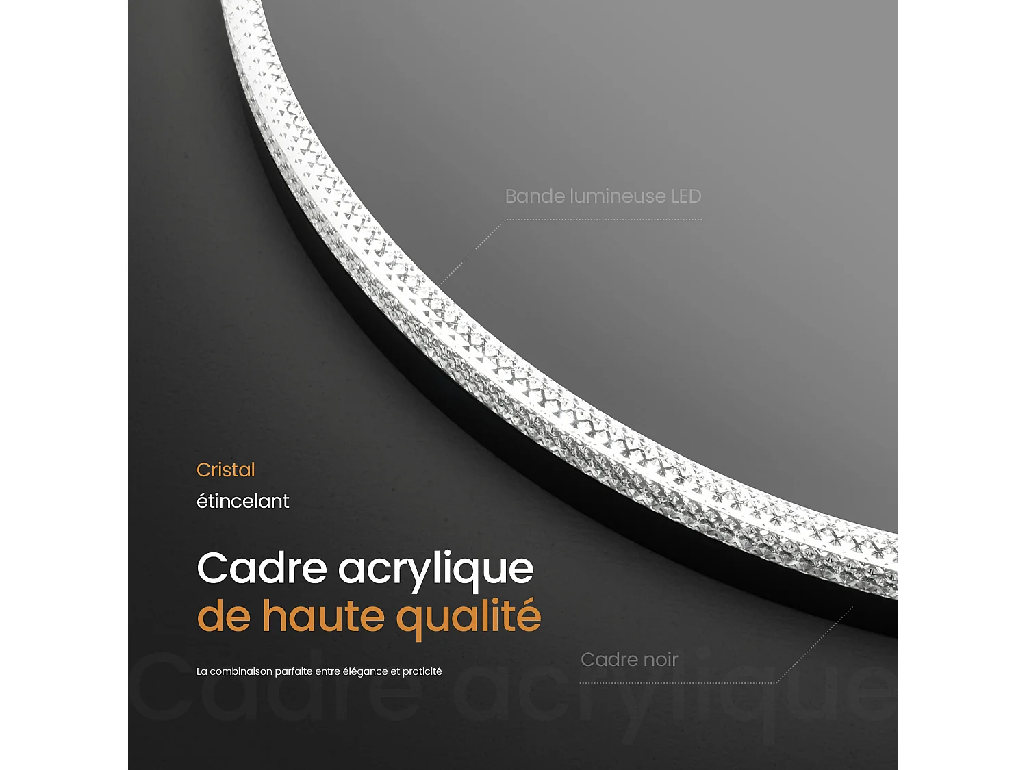 BADSPIEGEL Runder mit Beleuchtung Schwarz Ø60 cm