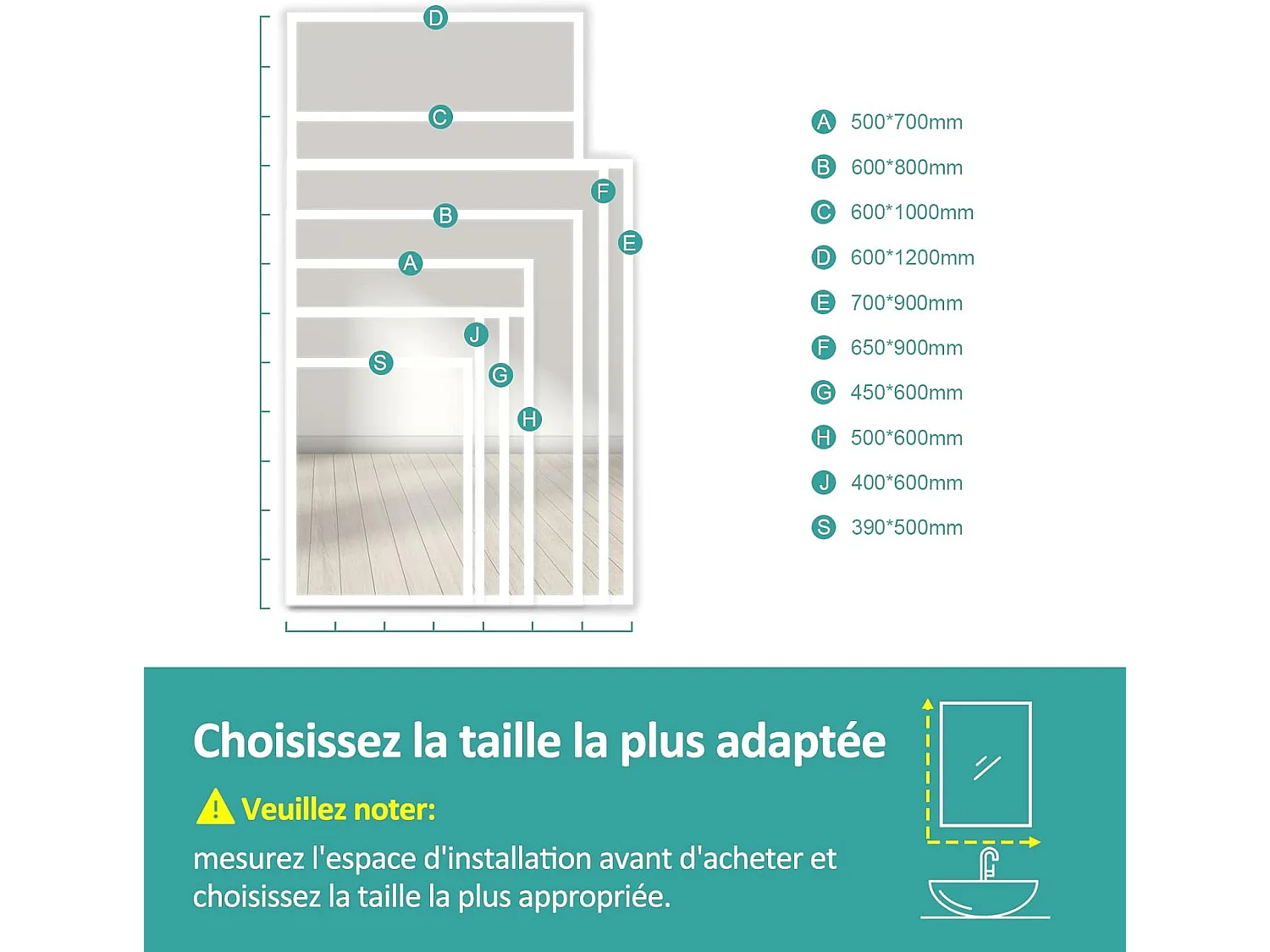 EMKE Miroir lumineux salle de bain 60x80cm, Miroir LED salle de bain, Miroir avec l'éclairage, Lumière blanche froide