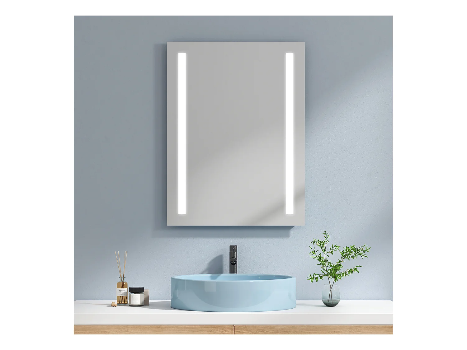 EMKE Specchio da bagno LED Specchio da parete 60x80 cm con luce bianca fredda