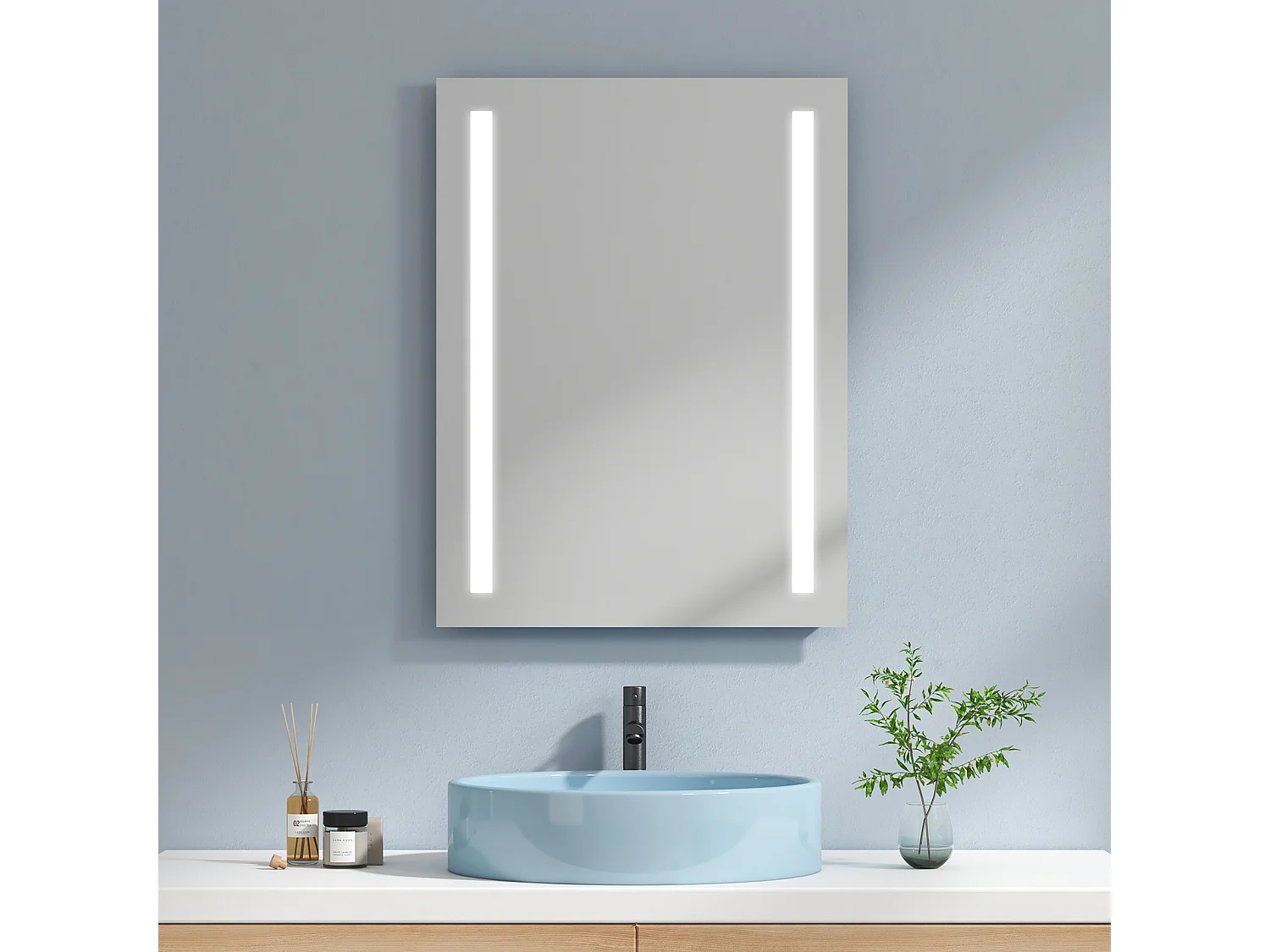 EMKE Miroir lumineux salle de bain 60x80cm, Miroir LED salle de bain, Miroir avec l'éclairage, Lumière blanche froide