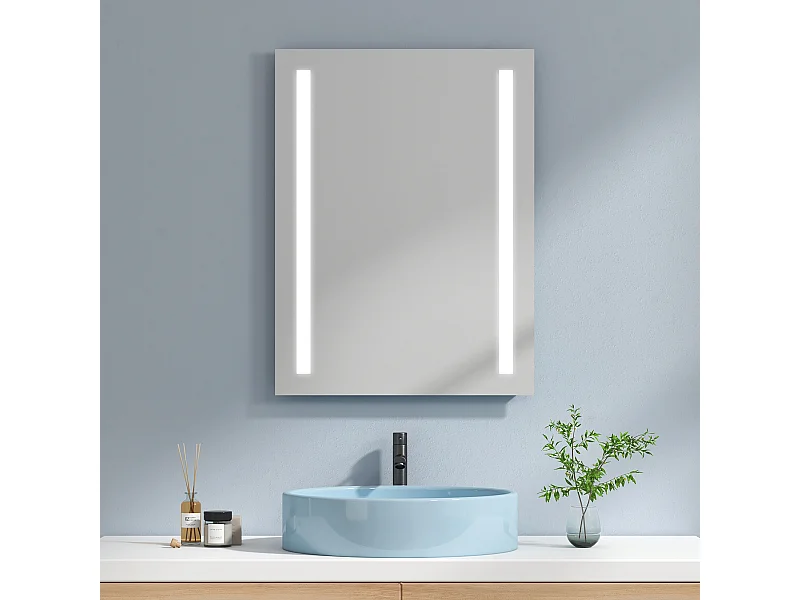 EMKE Miroir lumineux salle de bain 60x80cm, Miroir LED salle de bain, Miroir avec l'éclairage, Lumière blanche froide