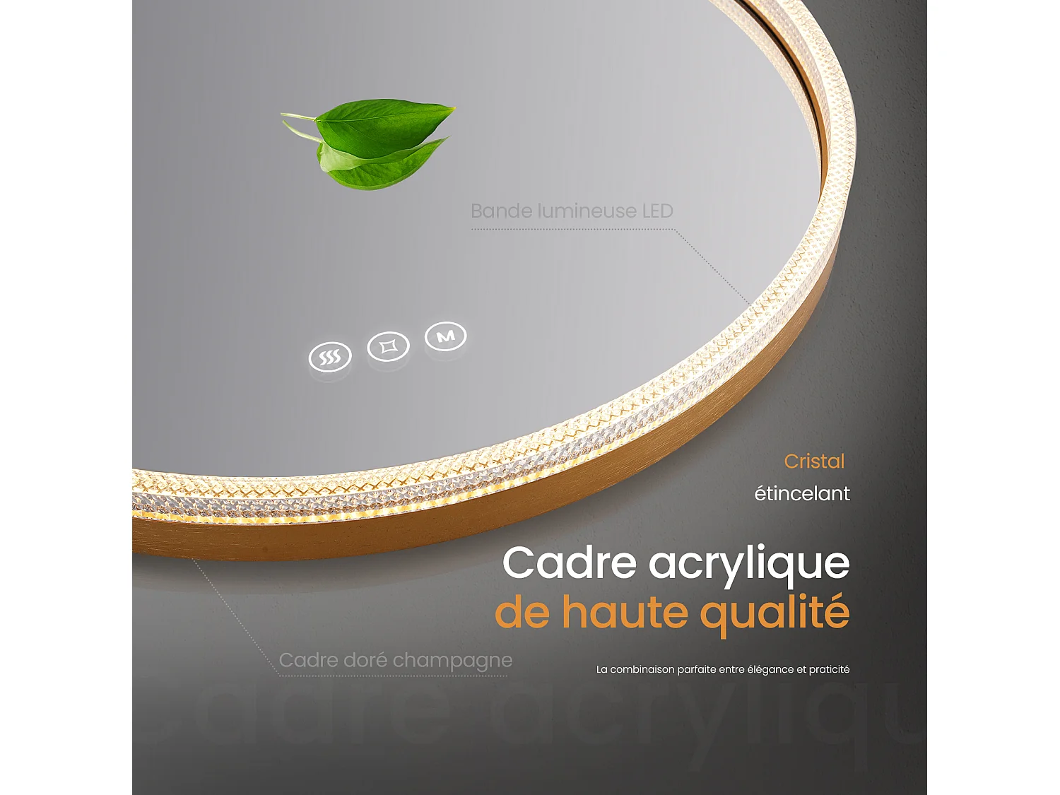 EMKE Miroir lumineux salle de bain rond 60cm Cadre Doré, Miroir LED avec Interrupteur Tactile, Anti-buée, Miroir avec éclairage 3 couleurs