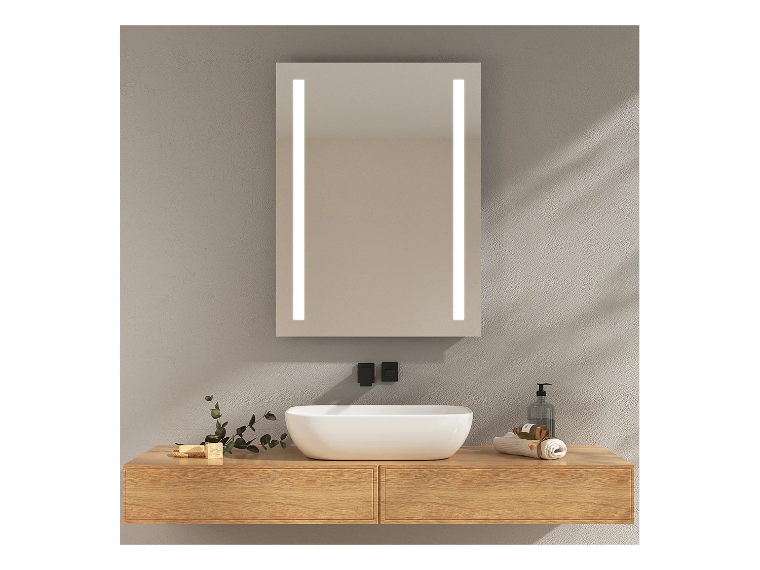 EMKE Miroir lumineux salle de bain 60x80cm, Miroir LED avec Interrupteur à bouton, Anti-buée, Miroir avec éclairage lumière Blanche Froide/Chaude