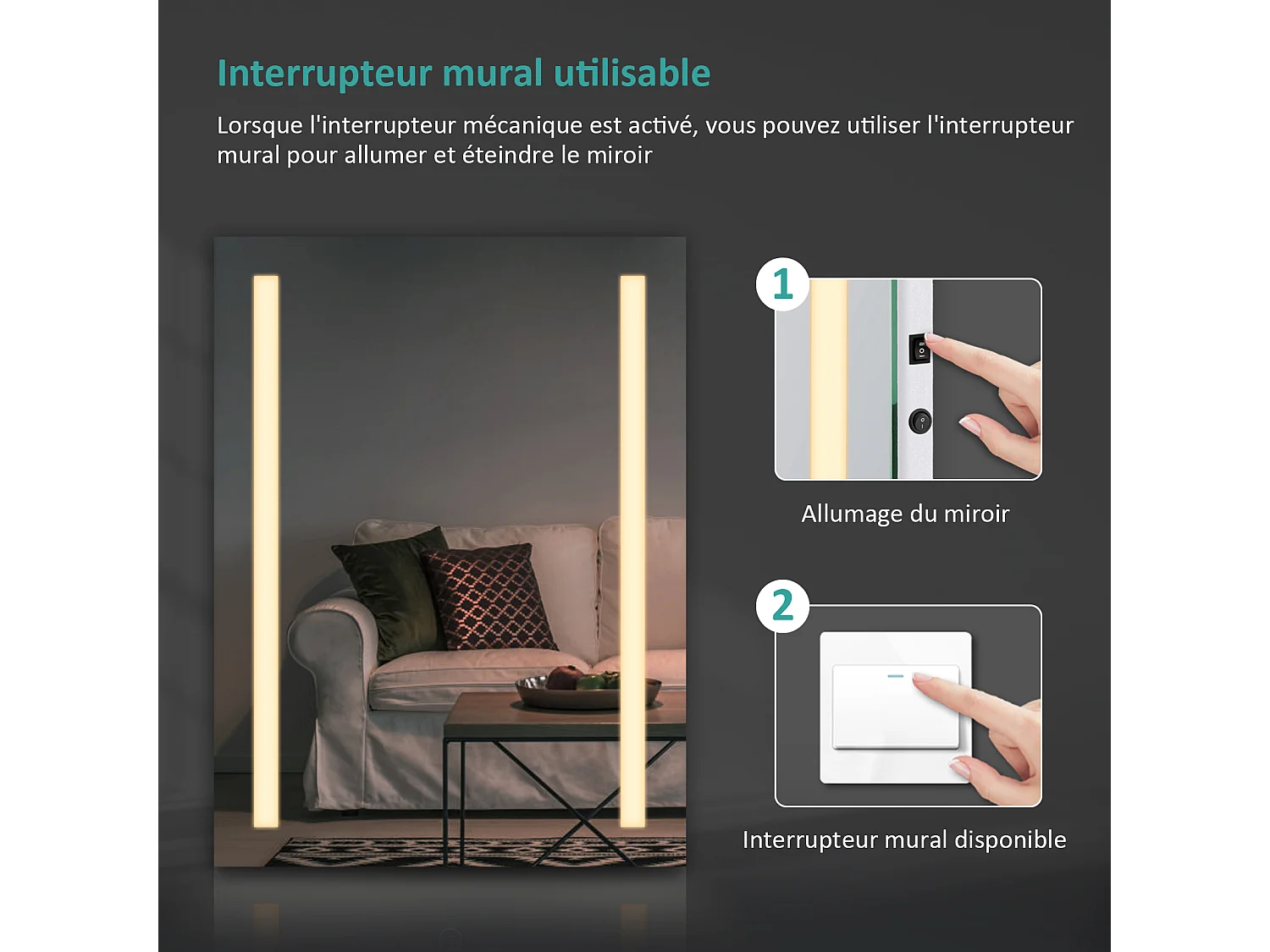 EMKE LED-badkamerspiegel 60 x 80 cm – met drukschakelaar, anti-condensfunctie, warm- en koudwit licht