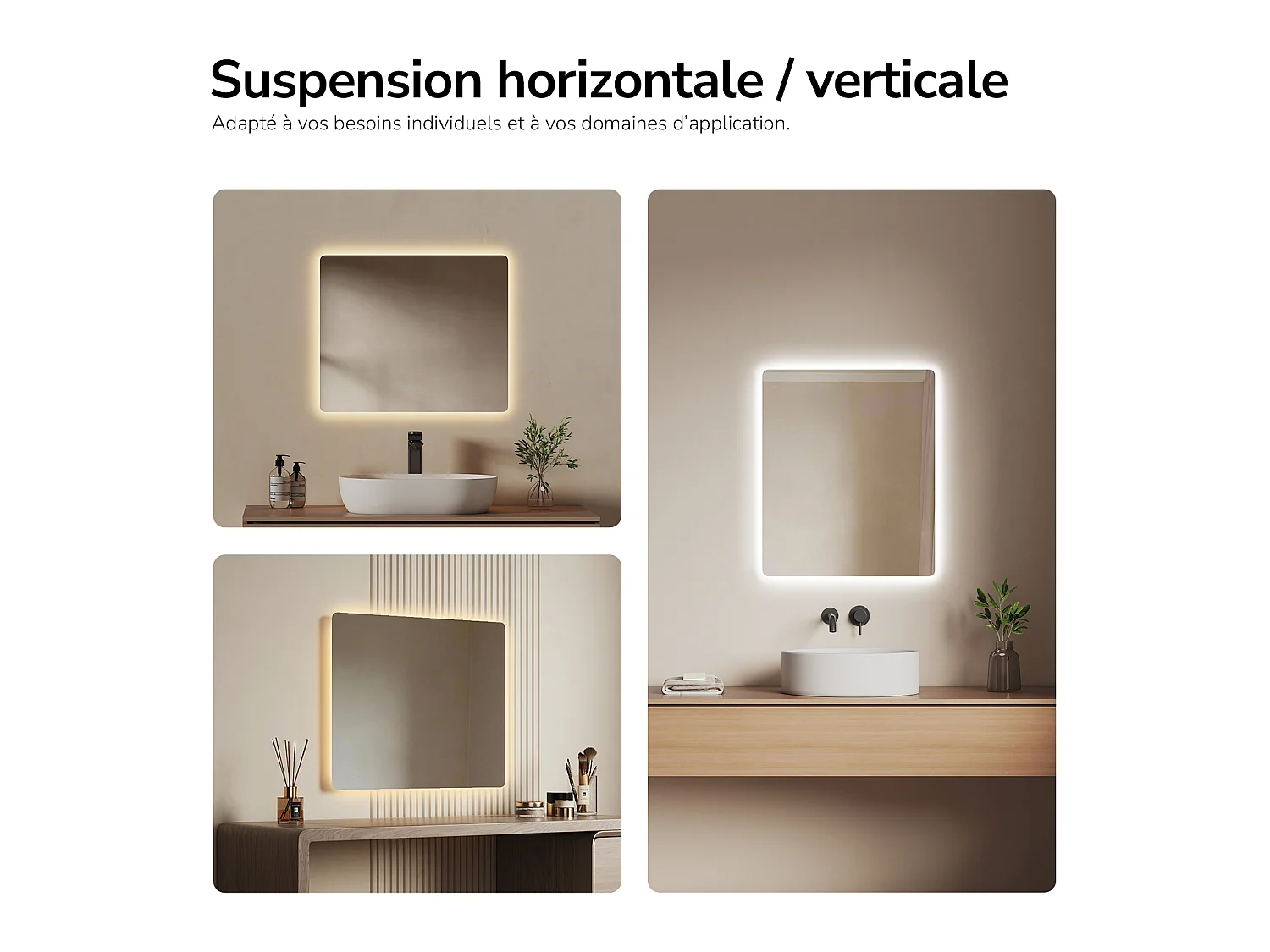 EMKE Miroir Salle de Bain LED 60x50cm, Rétro-éclairage, Interrupteur à bouton, Anti-buée, Blanc Froid/Chaud