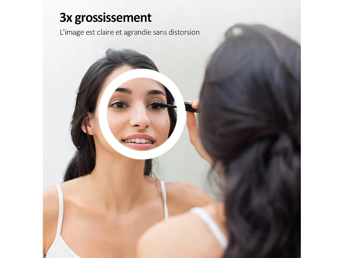 EMKE Miroir lumineux salle de bain 120x60cm, Miroir LED avec Interrupteur Tactile, 3x Grossissement, Miroir avec éclairage Lumière Blanche Froide