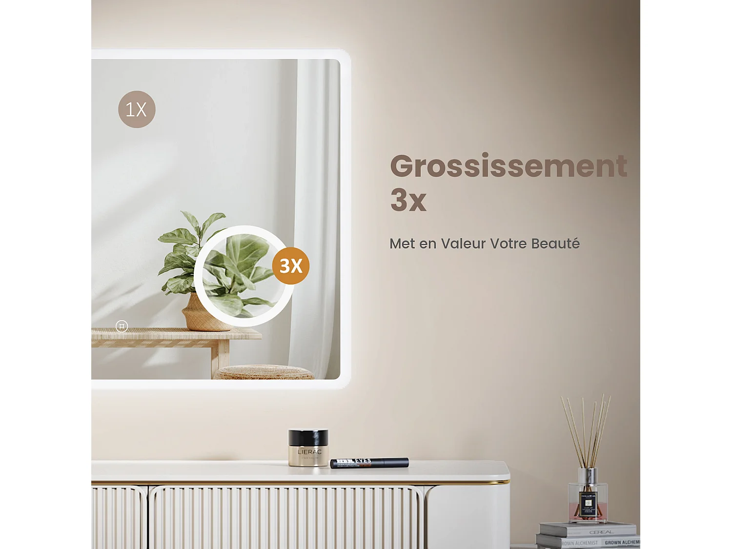 EMKE LED Badkamerspiegel 120 x 60 cm met Touchschakelaar, 3x Vergroting, Koudwit Licht 6500 K