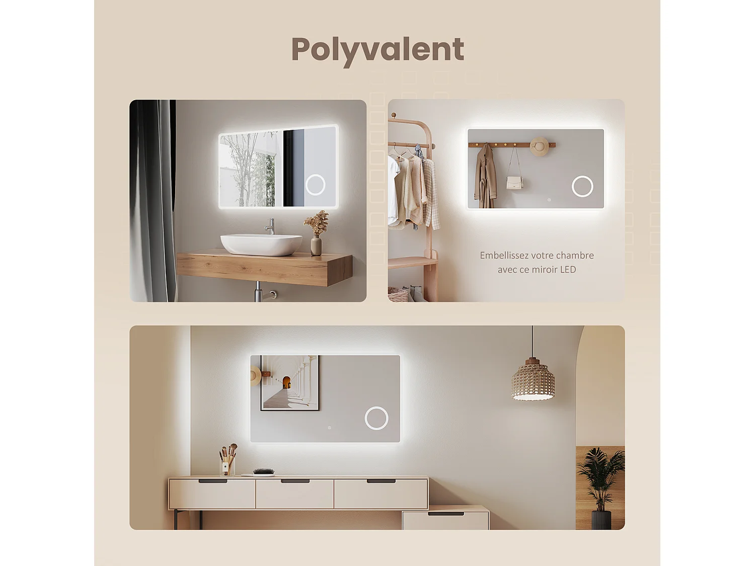 EMKE LED Badkamerspiegel 120 x 60 cm met Touchschakelaar, 3x Vergroting, Koudwit Licht 6500 K