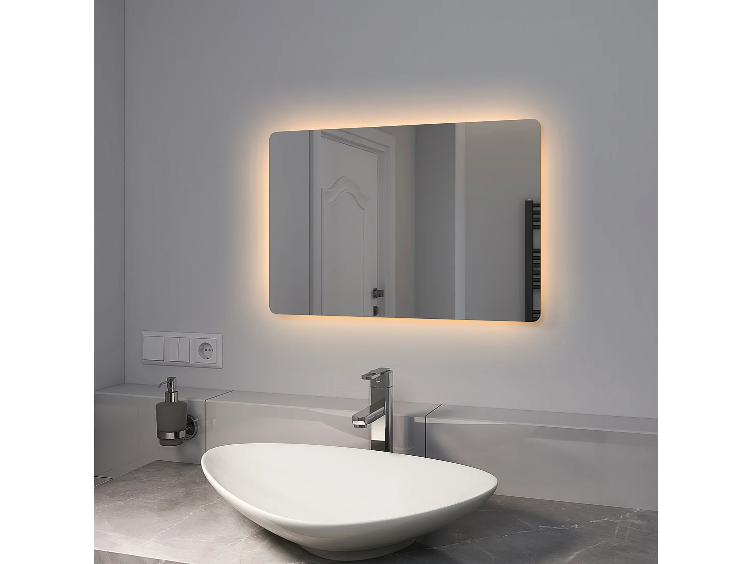 EMKE Miroir lumineux salle de bain Rétro-éclairage 60x40cm, Miroir LED avec Interrupteur à bouton, Anti-buée, lumière Blanche Froide/Chaude