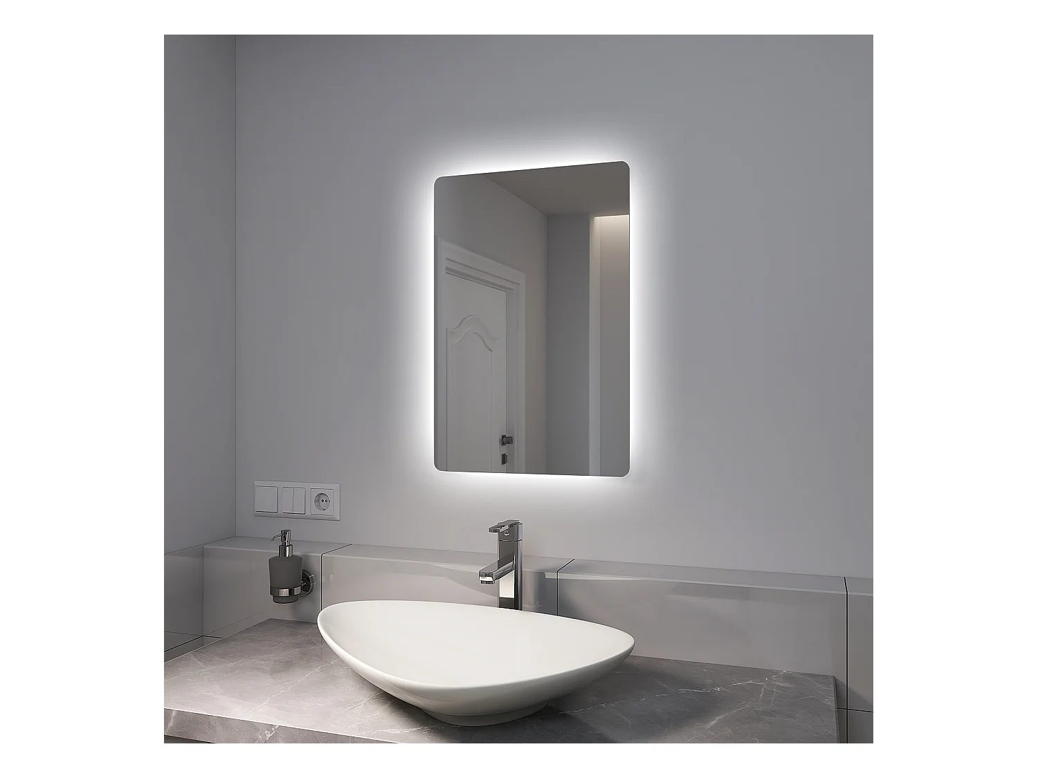 EMKE Miroir lumineux salle de bain Rétro-éclairage 60x40cm, Miroir LED avec Interrupteur à bouton, Anti-buée, lumière Blanche Froide/Chaude
