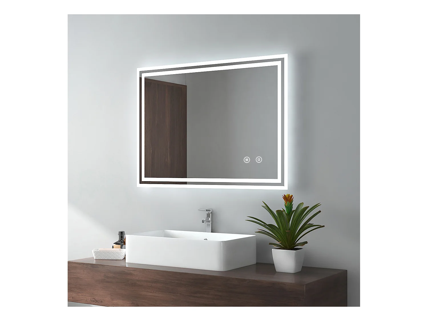 EMKE Miroir lumineux salle de bain 60x80cm, Miroir avec l'éclairage, Interrupteur Tactile, Anti-buée, Miroir LED avec Lumière Blanche Froide