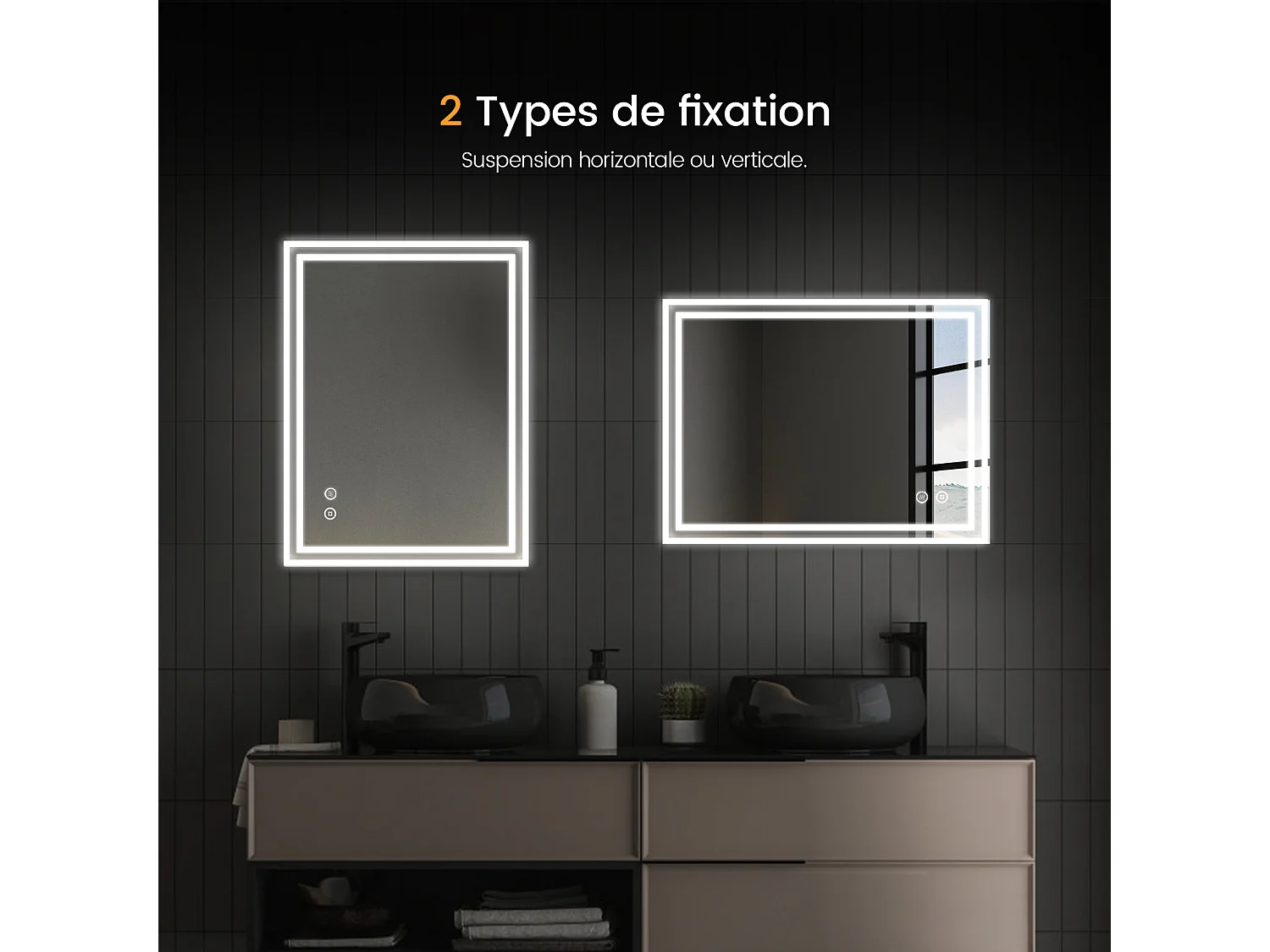 EMKE Miroir lumineux salle de bain 60x80cm, Miroir avec l'éclairage, Interrupteur Tactile, Anti-buée, Miroir LED avec Lumière Blanche Froide