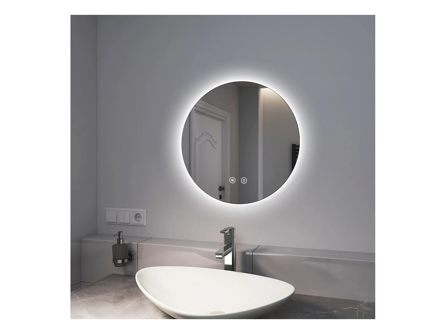 EMKE Miroir lumineux salle de bain rond diamètre 50cm, Miroir LED rétro-éclairage, Interrupteur Tactile, Anti-buée, Lumière Blanche Froide Réglable