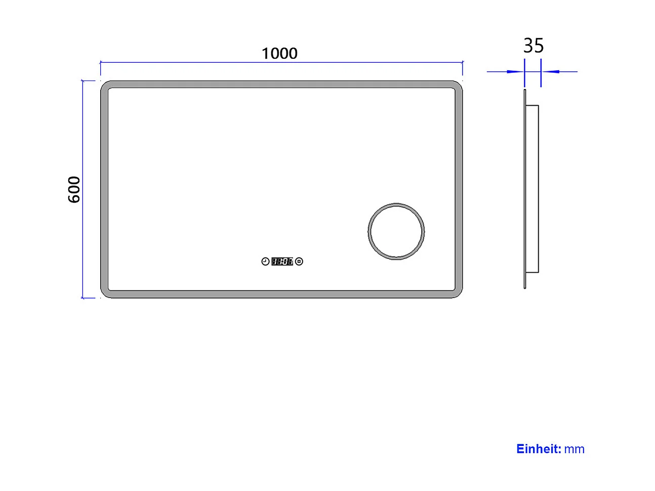 EMKE Miroir lumineux salle de bain 100x60cm, Miroir LED avec Interrupteur Tactile, 3x Grossissement, Horloge, Lumière Blanche Froide/Chaude/Neutre