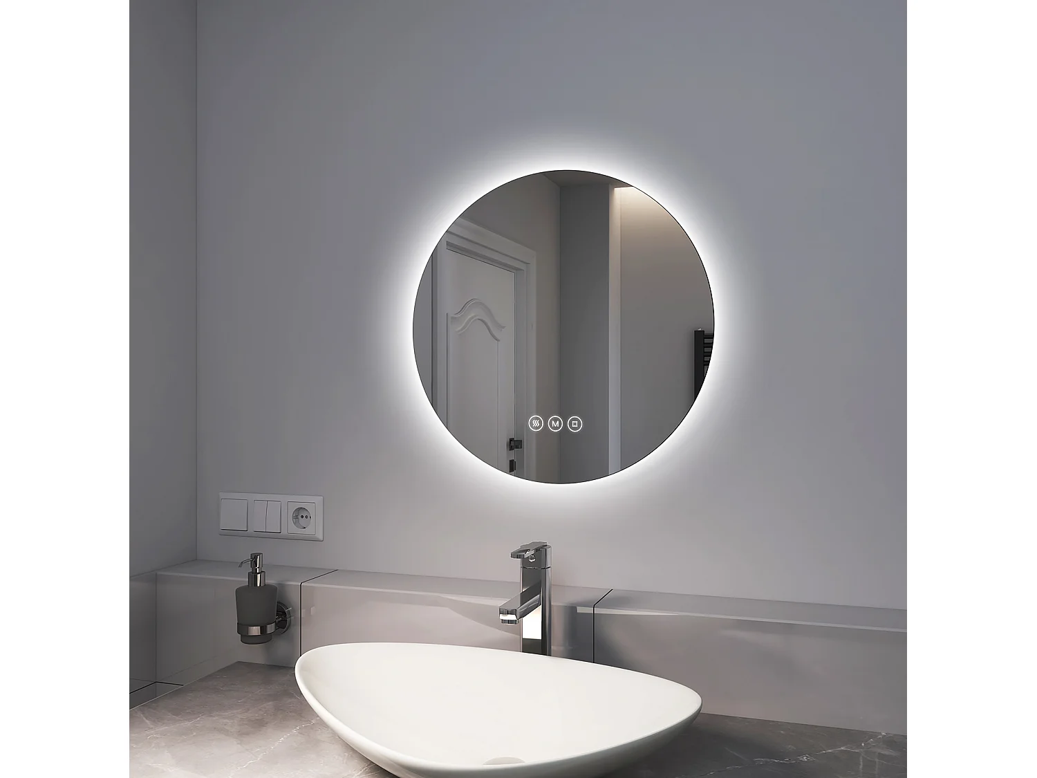 EMKE Miroir lumineux salle de bain rond diamètre 50cm, Miroir LED rétro-éclairage, Interrupteur Tactile, Anti-buée, Lumière Froide/Neutre/Chaude