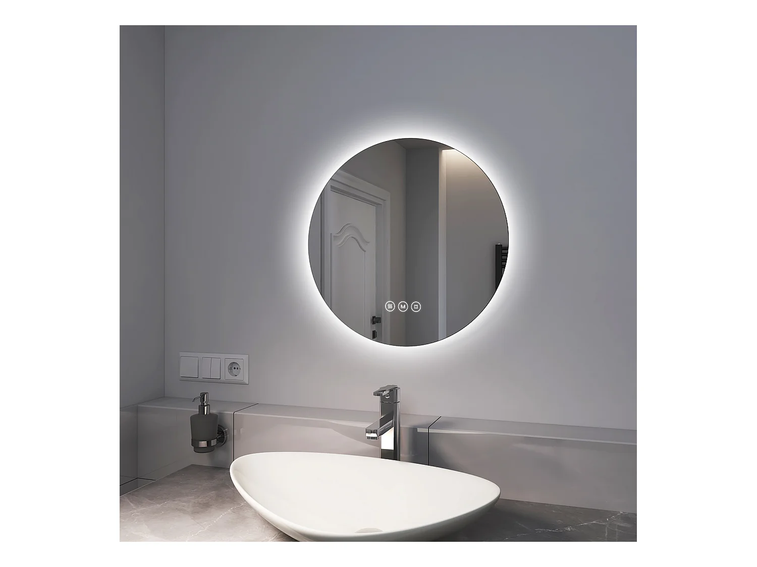 EMKE Miroir lumineux salle de bain rond diamètre 50cm, Miroir LED rétro-éclairage, Interrupteur Tactile, Anti-buée, Lumière Froide/Neutre/Chaude