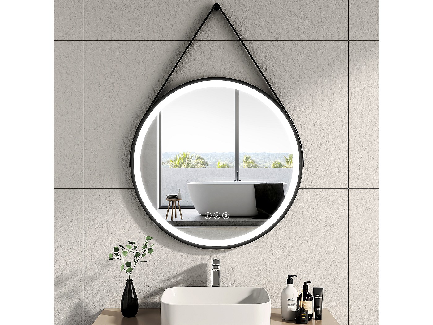 Miroir Salle De Bain LED 80x60cm - Éclairage 3 Couleurs, Interrupteur Tactile Et Mémoire | EMKE