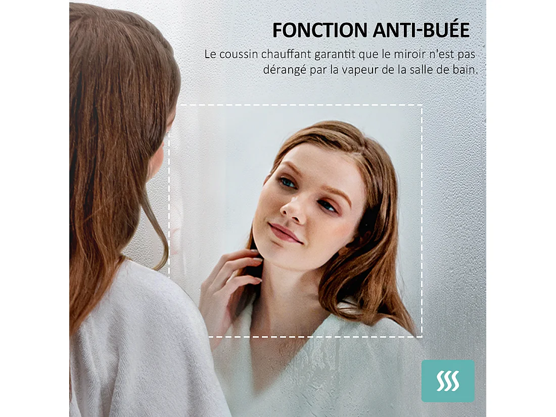 EMKE Miroir lumineux salle de bain 70x50cm, Miroir LED avec Interrupteur à bouton, Anti-buée, Miroir avec éclairage lumière Blanche Froide/Chaude